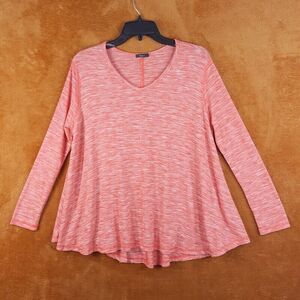 K&C Womens Top Medium Orange Pullover Marled Flare VNeck Soft Knit Flowy Trapeze